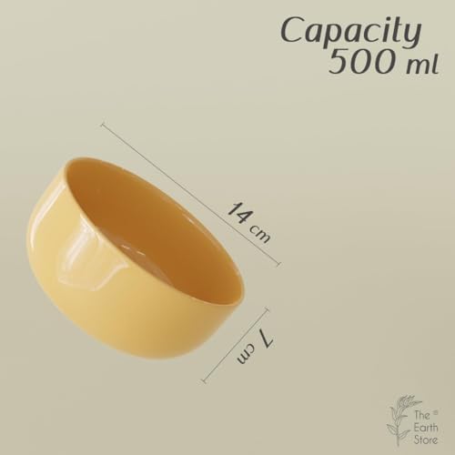 4 Set Ceramic Bowl (500ml) with Multipurpose Uses Lid, Coaster | Dishwasher & Microwave Safe | Ideal for Rice, Dal, Fruits, Salad, Snack Bowl | Mixing Bowl