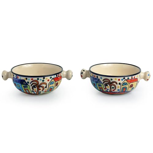 Hand-Painted Ceramic Bowls (Multicolour, 260ml) - Set of 2