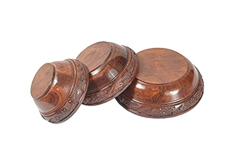 Handcrafted nested wooden bowls (set of 3)with intricate carvings,