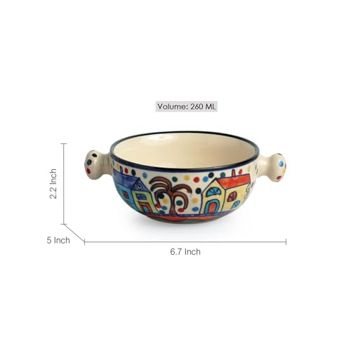 Hand-Painted Ceramic Bowls (Multicolour, 260ml) - Set of 2