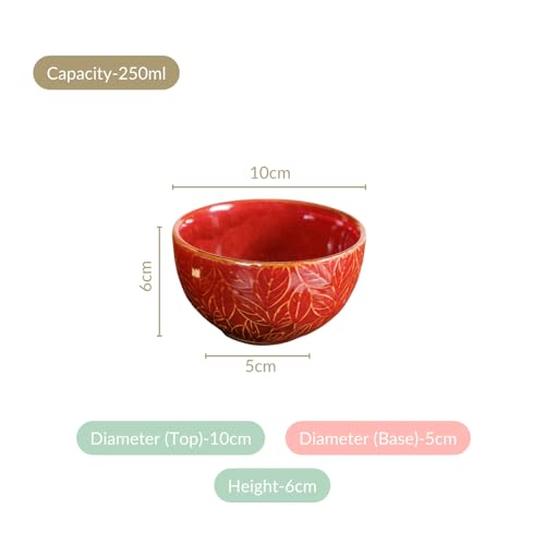 Ceramic Bowl | Dishwasher & Microwave Safe Bowl Set of 4, Leaf Embossed Design Serving Bowl Set (Multicolor - 250ml)