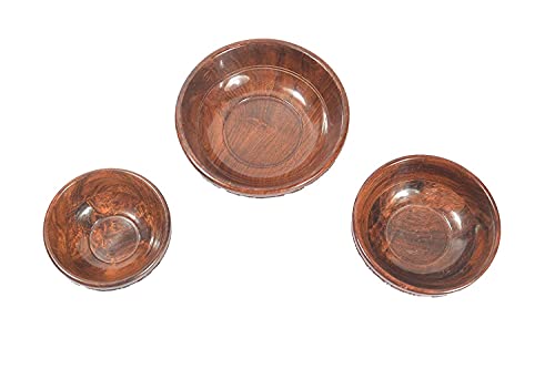 Handcrafted nested wooden bowls (set of 3)with intricate carvings,