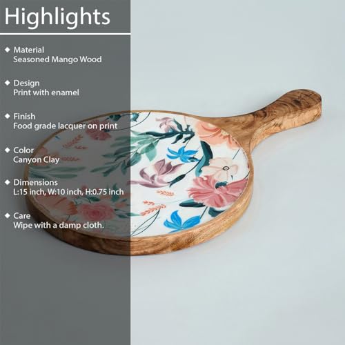 Mango Wood Pizza Serving Platter with a Floral Design