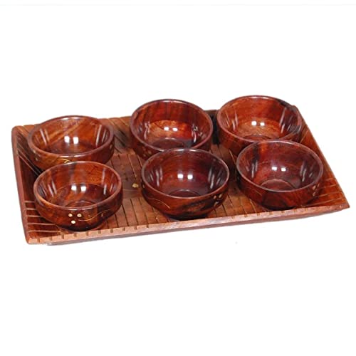 Handyytwwisst Wooden Tray with Bowl Set ((Set of 6 Bowl with 1 Tray)) Serving Tray with Bowl Best for Kitchen & Dining Area : Amazon.in: Home & Kitchen