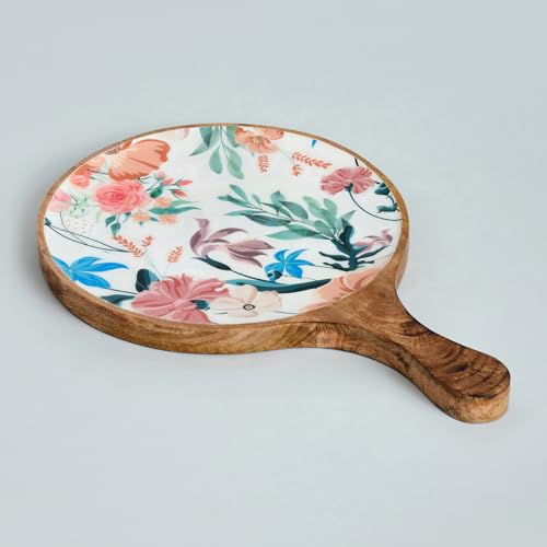 Mango Wood Pizza Serving Platter with a Floral Design