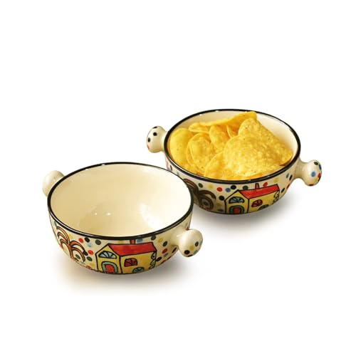 Hand-Painted Ceramic Bowls (Multicolour, 260ml) - Set of 2