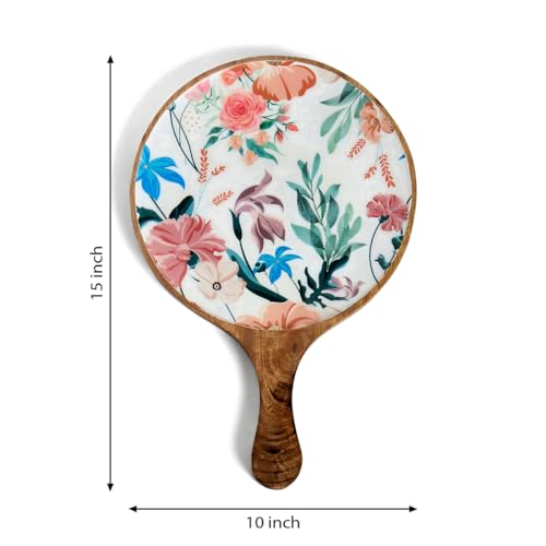 Mango Wood Pizza Serving Platter with a Floral Design