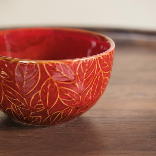 Ceramic Bowl | Dishwasher & Microwave Safe Bowl Set of 4, Leaf Embossed Design Serving Bowl Set (Multicolor - 250ml)