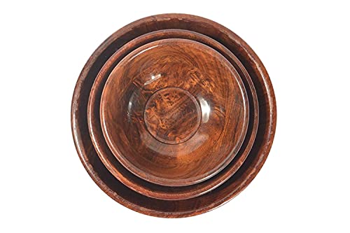 Handcrafted nested wooden bowls (set of 3)with intricate carvings,