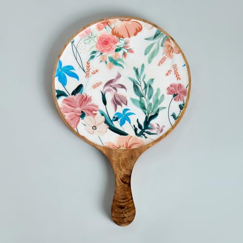 Mango Wood Pizza Serving Platter with a Floral Design