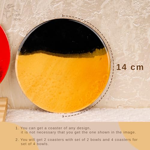 4 Set Ceramic Bowl (500ml) with Multipurpose Uses Lid, Coaster | Dishwasher & Microwave Safe | Ideal for Rice, Dal, Fruits, Salad, Snack Bowl | Mixing Bowl