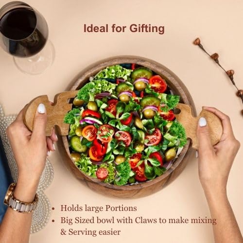 Premium Handcrafted Mango Wood Salad Bowl with 2 Hands
