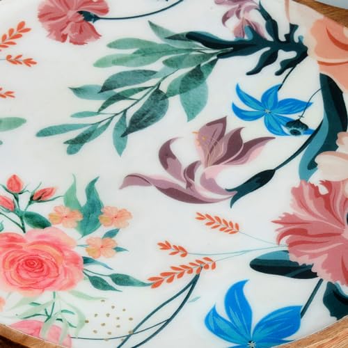 Mango Wood Pizza Serving Platter with a Floral Design