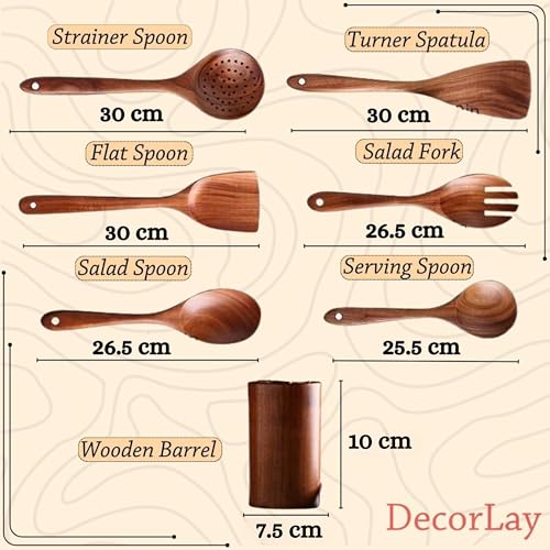 Wooden kitchenware spoon set for cooking (6 spoons, 1 jar)