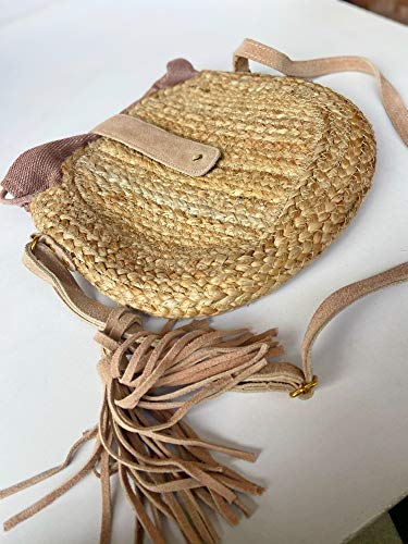 Women's Jute Round Sling Bag, Leather Closure