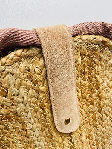 Women's Jute Round Sling Bag, Leather Closure