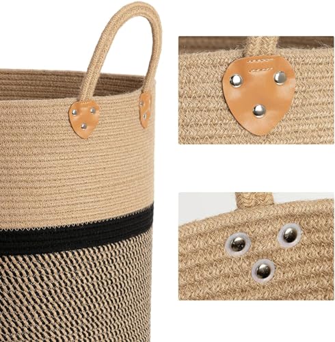 Jute Cotton Laundry Basket, 16 inch Handcrafted Storage Bag for Home, Multi-Purpose Storage with Handle for Living Room Bathroom Laundry & Toys