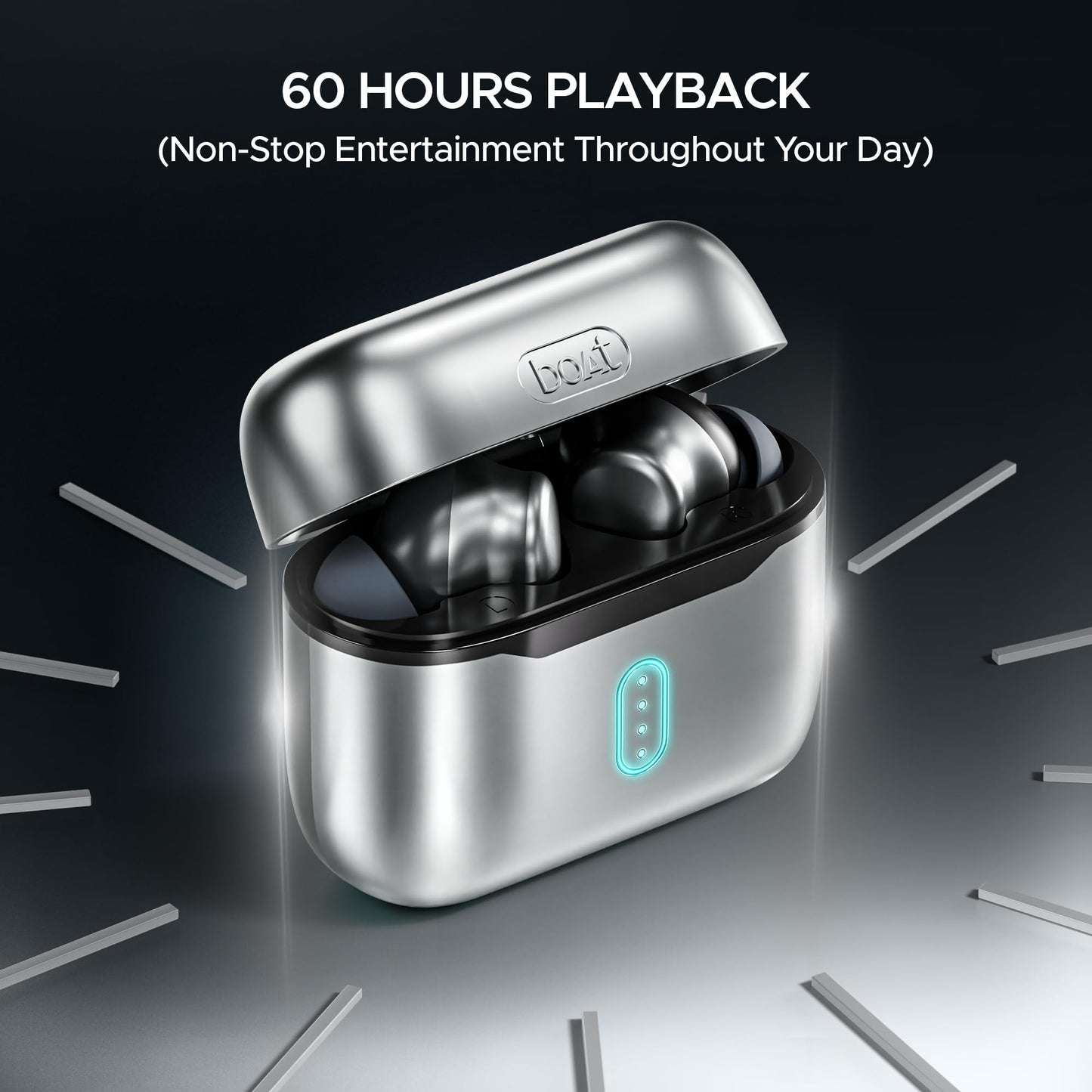 boAt Airdopes 141 Pro Buds, 13mm Drivers, Metallic Finish, 60HRS Battery, 4Mics ENx, Fast Charge, IPX5, v5.3 Bluetooth TWS in Ear Earbuds Wireless Earphones with mic (Surfer Silver)