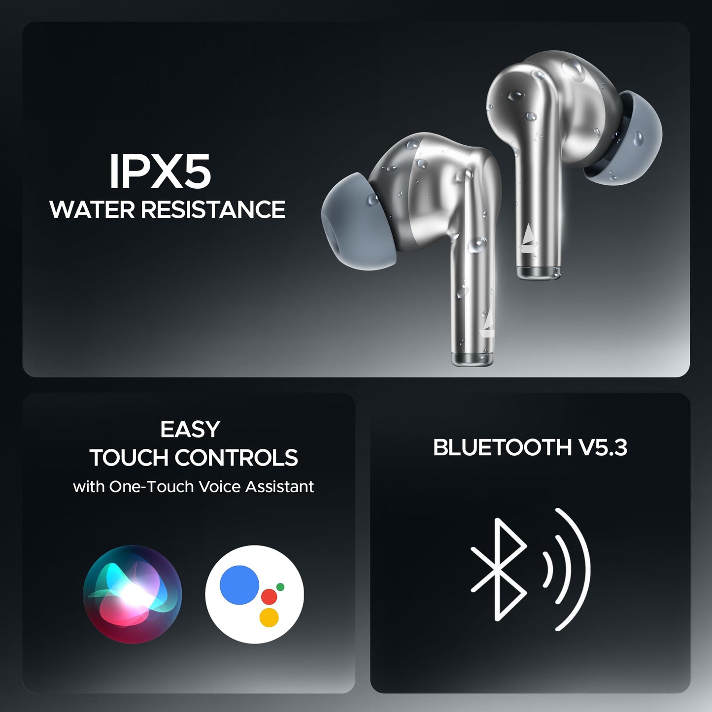 boAt Airdopes 141 Pro Buds, 13mm Drivers, Metallic Finish, 60HRS Battery, 4Mics ENx, Fast Charge, IPX5, v5.3 Bluetooth TWS in Ear Earbuds Wireless Earphones with mic (Surfer Silver)