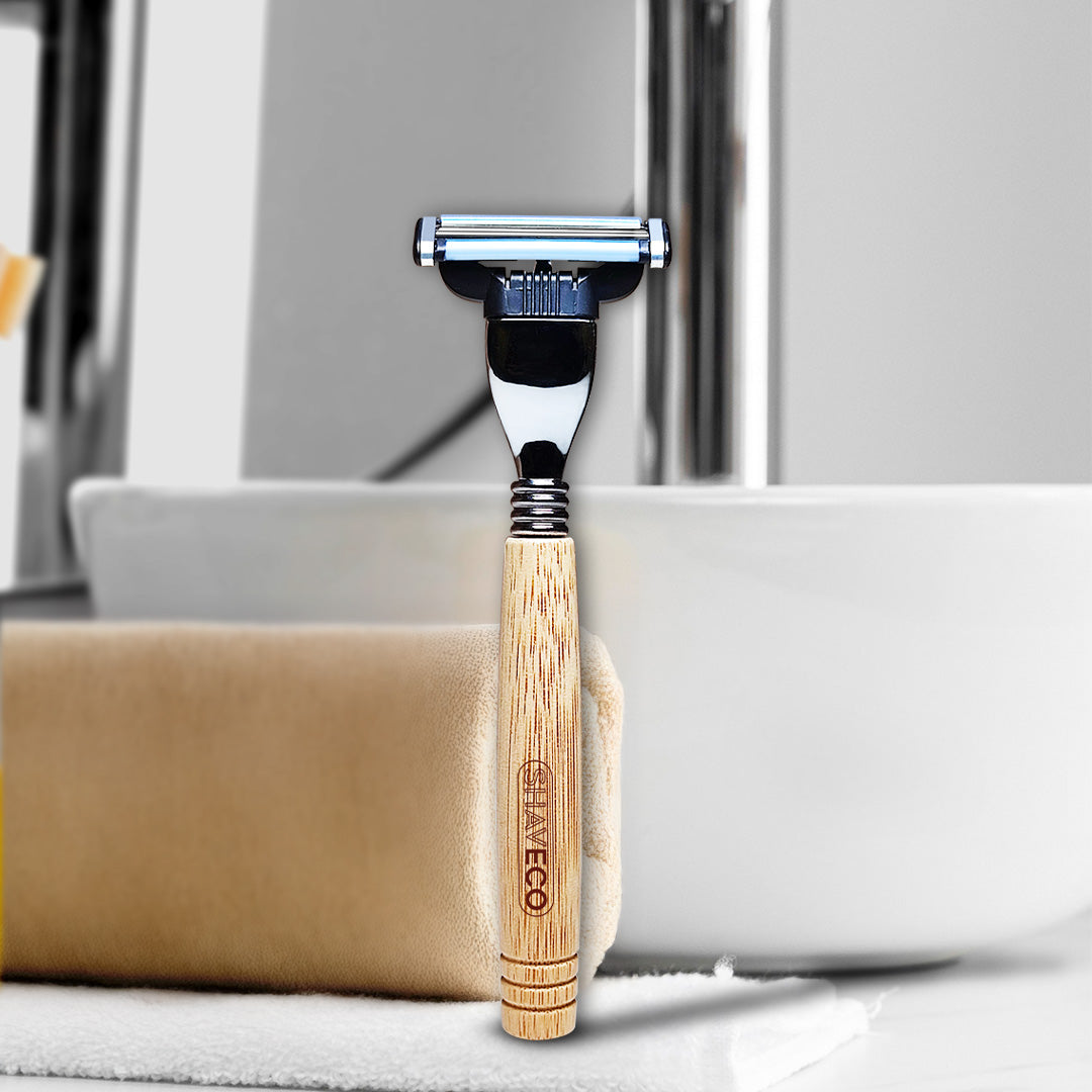 Bamboo Edged 3 Razor & Aloevera Shaving Gel with Free 1 Set Cartridge - Eco-Friendly Grooming Combo