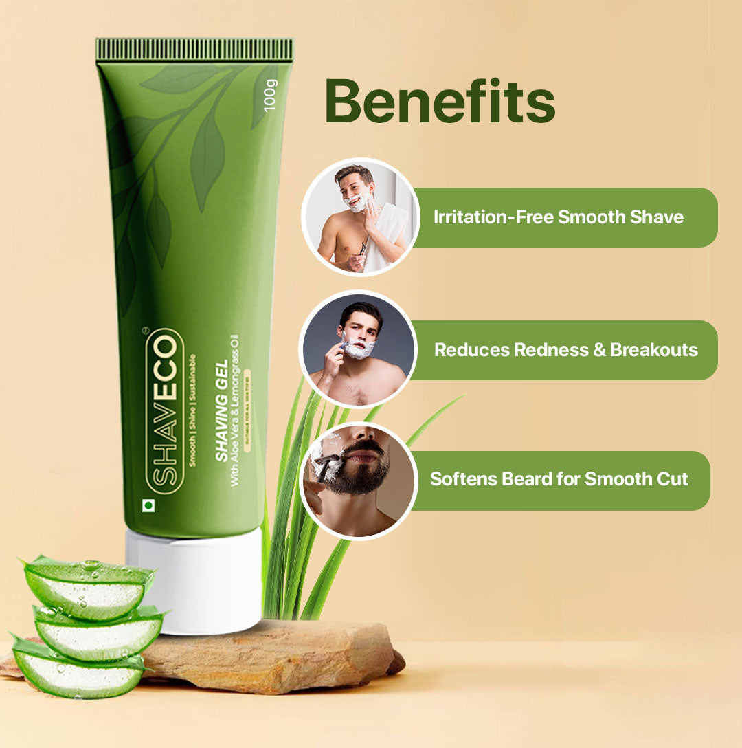 Bamboo Edged 3 Razor & Aloevera Shaving Gel with Free 1 Set Cartridge - Eco-Friendly Grooming Combo