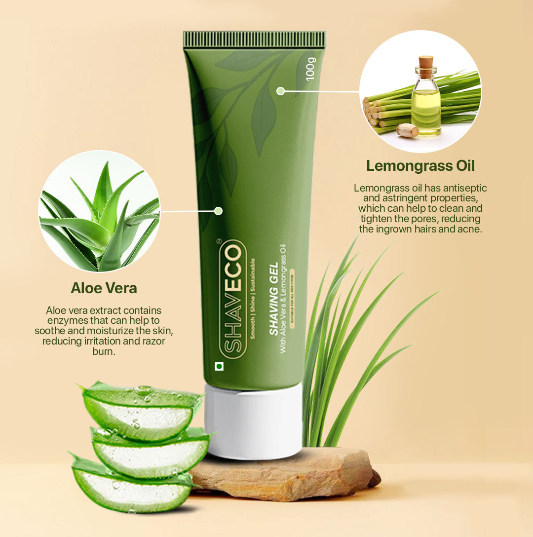 Bamboo Edged 3 Razor & Aloevera Shaving Gel with Free 1 Set Cartridge - Eco-Friendly Grooming Combo