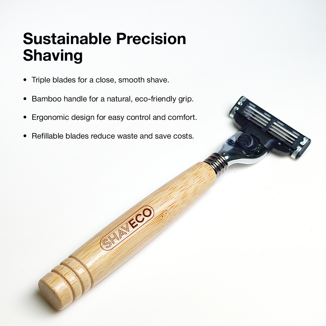 Bamboo Edged 3 Razor & Aloevera Shaving Gel with Free 1 Set Cartridge - Eco-Friendly Grooming Combo