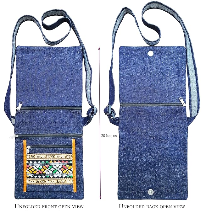 Denim Crossbody 2 Fold Unisex Medium Size Sling/Messenger Bag.