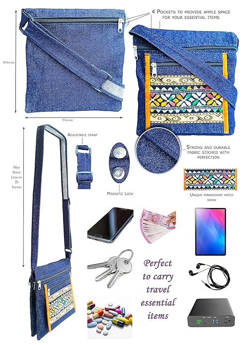 Denim Crossbody 2 Fold Unisex Medium Size Sling/Messenger Bag.