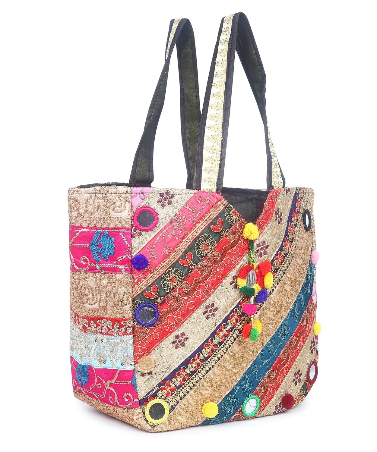 Cotton, Embroidered Colorful Tote Bag