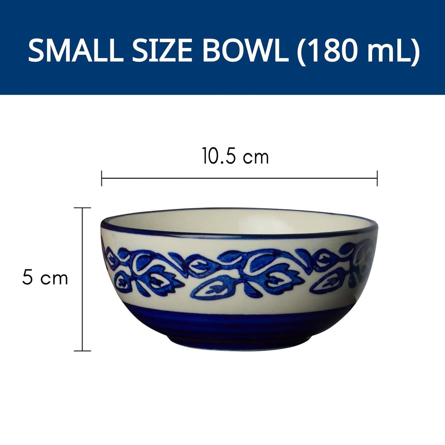 Hand-Painted Floral Glossy Blue & White Ceramic Bowl Set of 4 (150ml)
