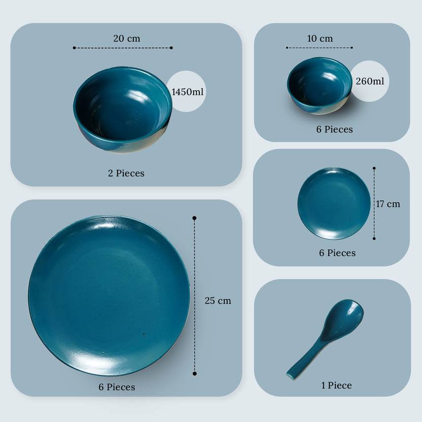 Pack of 21 Ceramic Dinner Set (Green, Microwave Safe)