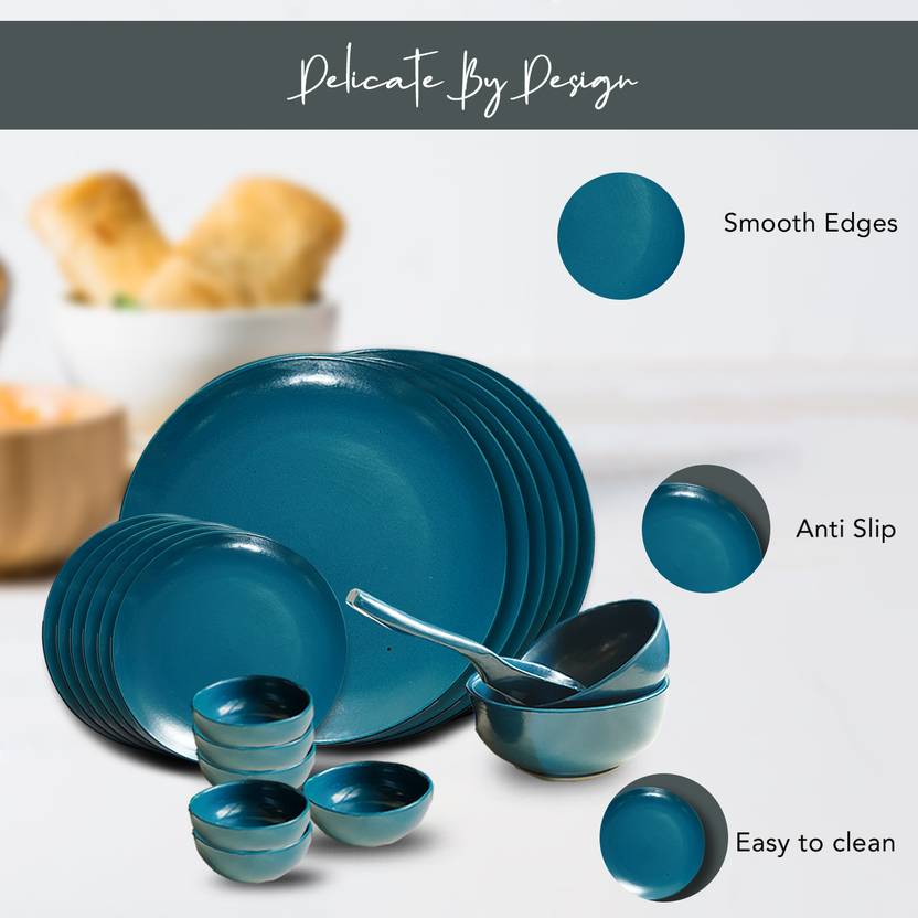 Pack of 21 Ceramic Dinner Set (Green, Microwave Safe)