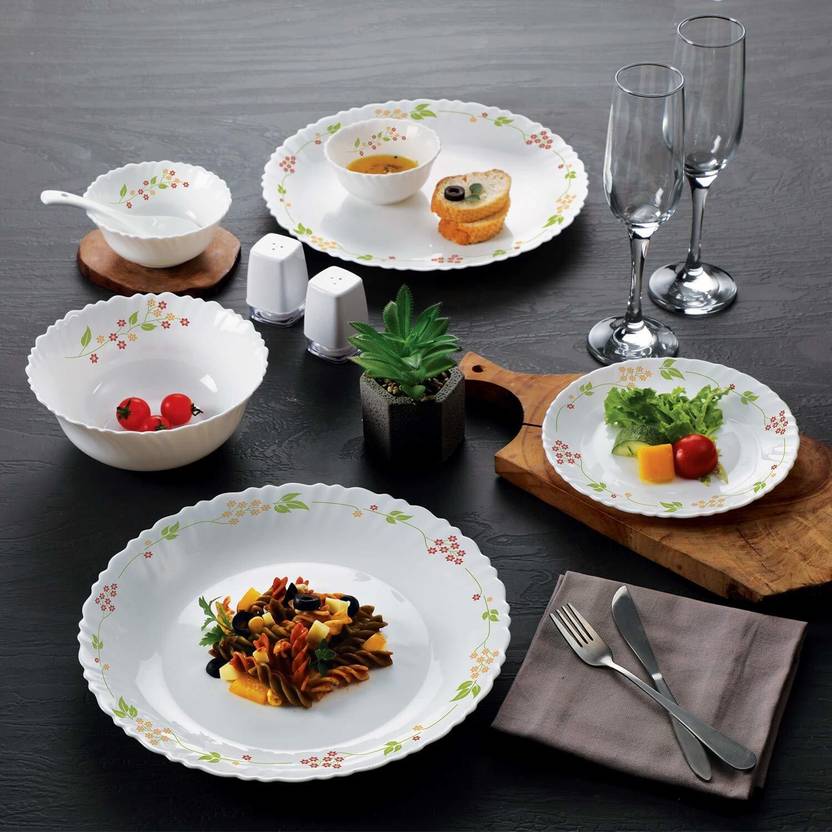 cello Pack of 35 Opalware Dazzle Secret Garden Dinner Set (White, Microwave Safe)