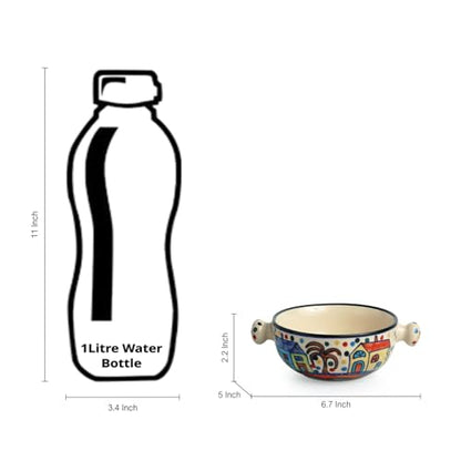 Hand-Painted Ceramic Bowls (Multicolour, 260ml) - Set of 2