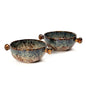 Ceramic Snack Bowl with Handle, 19 cm| Matte Finish, Set of 2 (Abstract Brown, 450 ml)