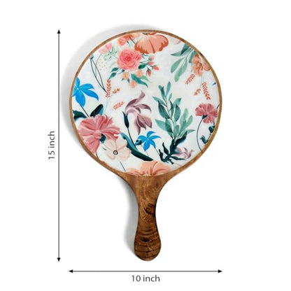 Mango Wood Pizza Serving Platter with a Floral Design