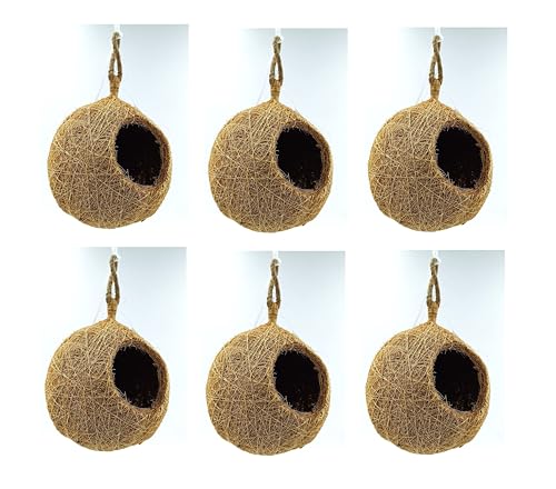 Set of 6 nests Handcrafted Jute Bird Nest for Cages, breeding, Wild Birds - Cozy Haven for All Medium,Small Birds Like Sparrows, Finches & Java Sparrows