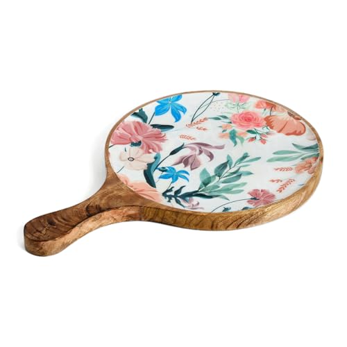 Mango Wood Pizza Serving Platter with a Floral Design