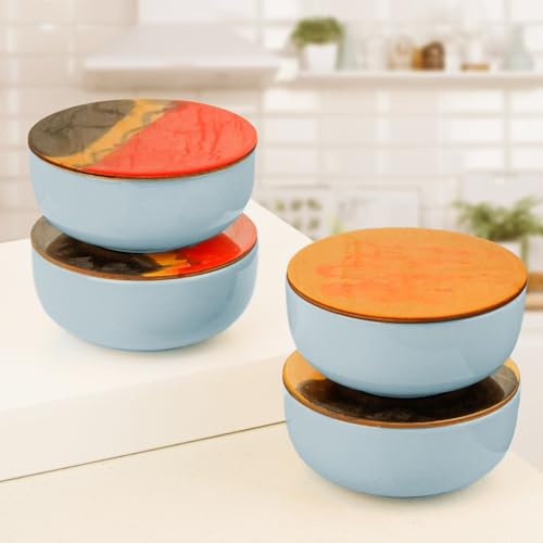 Ceramic Bowl with Multipurpose Uses Lid, Coaster | Dishwasher & Microwave Safe | Snack Bowl | Mixing Bowl