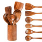 Wooden kitchenware spoon set for cooking (6 spoons, 1 jar)