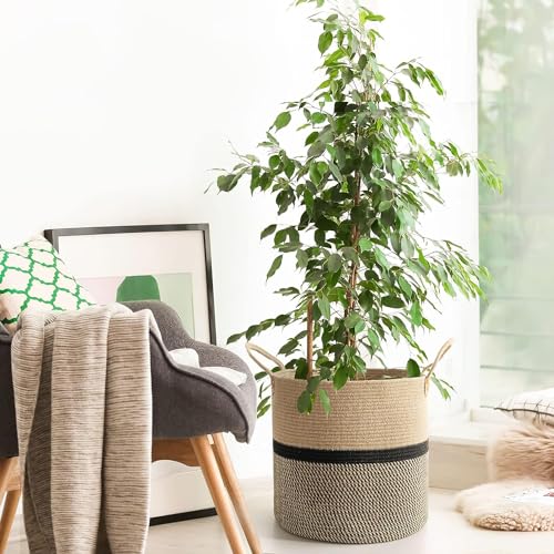 Jute Cotton Laundry Basket, 16 inch Handcrafted Storage Bag for Home, Multi-Purpose Storage with Handle for Living Room Bathroom Laundry & Toys