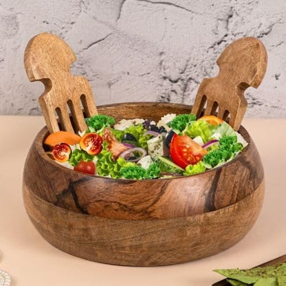 Premium Handcrafted Mango Wood Salad Bowl with 2 Hands