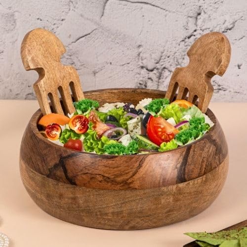 Premium Handcrafted Mango Wood Salad Bowl with 2 Hands