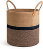 Jute Cotton Laundry Basket, 16 inch Handcrafted Storage Bag for Home, Multi-Purpose Storage with Handle for Living Room Bathroom Laundry & Toys