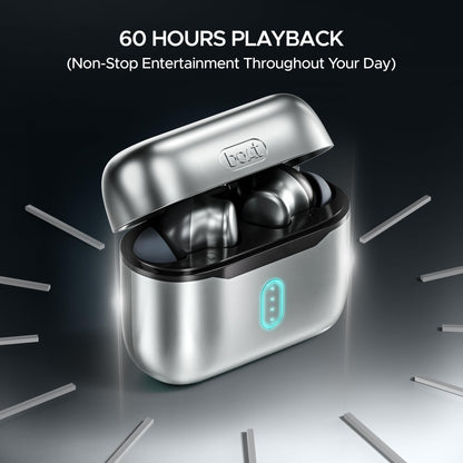 boAt Airdopes 141 Pro Buds, 13mm Drivers, Metallic Finish, 60HRS Battery, 4Mics ENx, Fast Charge, IPX5, v5.3 Bluetooth TWS in Ear Earbuds Wireless Earphones with mic (Surfer Silver)