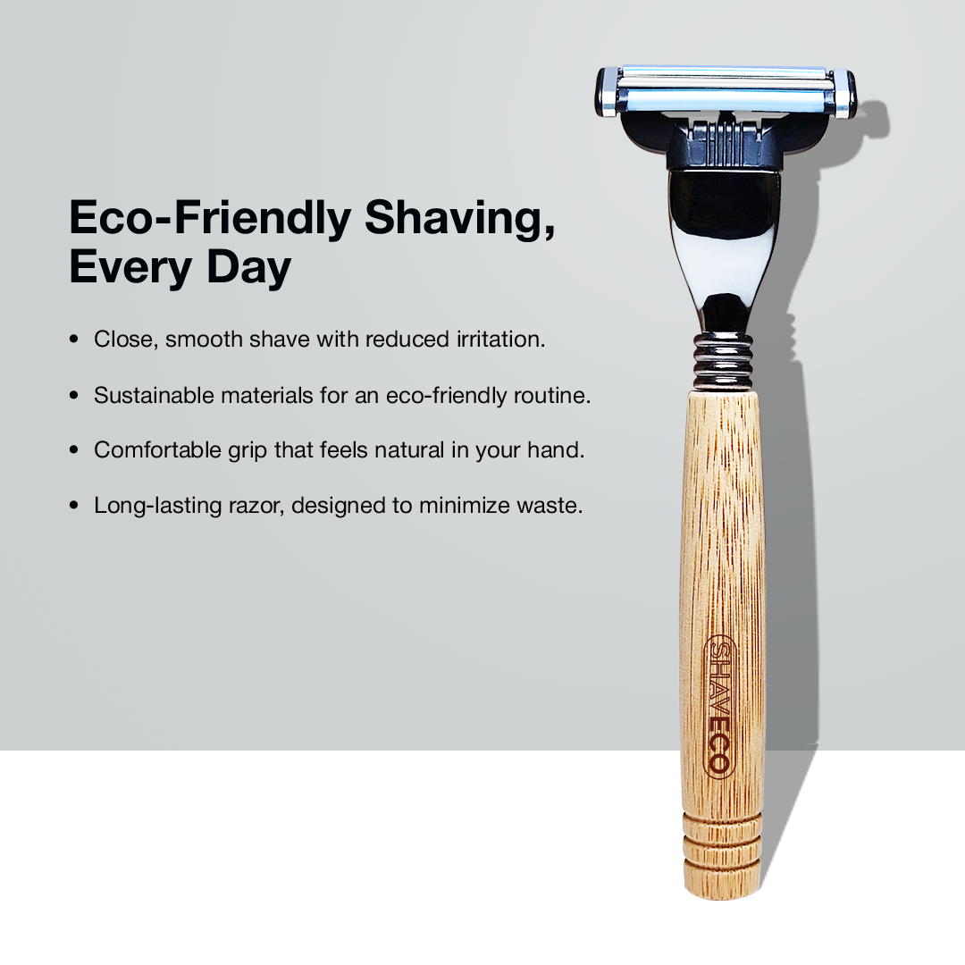 Bamboo Edged 3 Razor & Aloevera Shaving Gel with Free 1 Set Cartridge - Eco-Friendly Grooming Combo