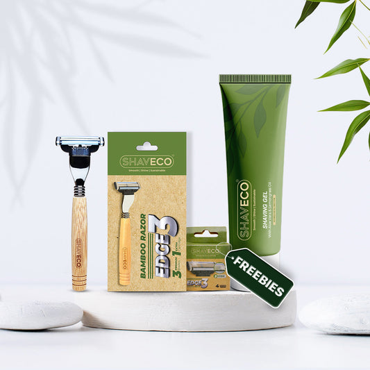 Bamboo Edged 3 Razor & Aloevera Shaving Gel with Free 1 Set Cartridge - Eco-Friendly Grooming Combo