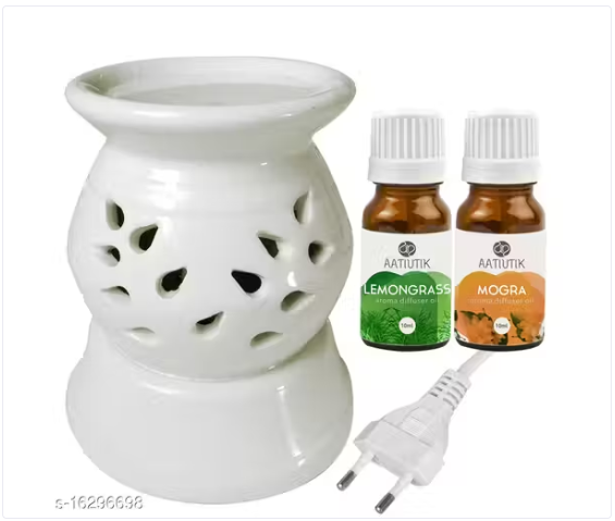 Ceramic Electric Diffuser Aroma Oil Home Fragrance Oil Burner Night Lamp Rose Lavender jasmine mogra Aroma Oil 10ml Each for Home office hotel Spa