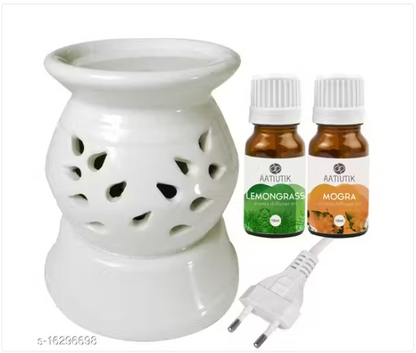 Ceramic Electric Diffuser Aroma Oil Home Fragrance Oil Burner Night Lamp Rose Lavender jasmine mogra Aroma Oil 10ml Each for Home office hotel Spa